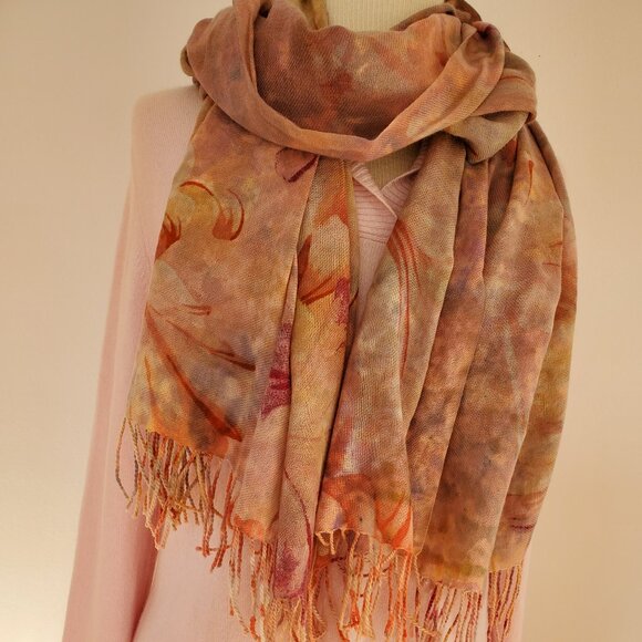 NEW XL merino wool oversized scarf wrap flower painted red pink blue brown gray - Picture 12 of 15